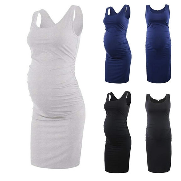 Jacenvly New Pregnant Women Dress Women'S Maternity Sleeveless Tank Dresses Side Ruching Bodycon Dress for Daily Wearing Or Baby Shower Maternity Dress Plus Size Black M