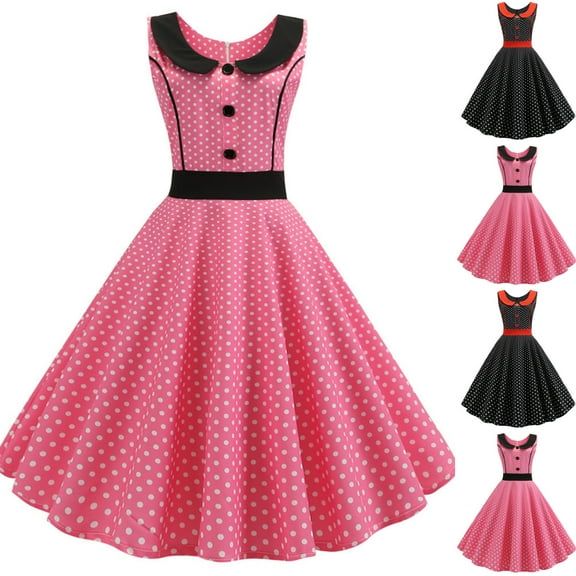 Jacenvly New Prom Dresses for Juniors Women's Fashion Court Contrast High Collar Polka Dotted Large Dress Women Cocktail Dresses Pink L