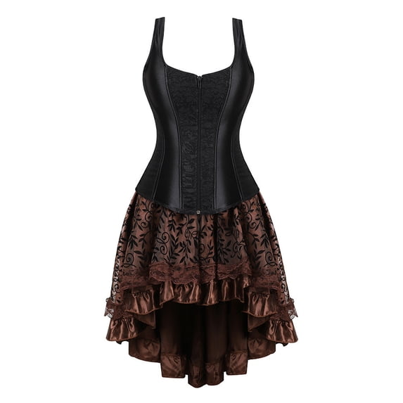 Jacenvly New Prom Dresses for Juniors Womens Lace Goth Court Corset Body Shapewear Sets Women Cocktail Dresses Brown M