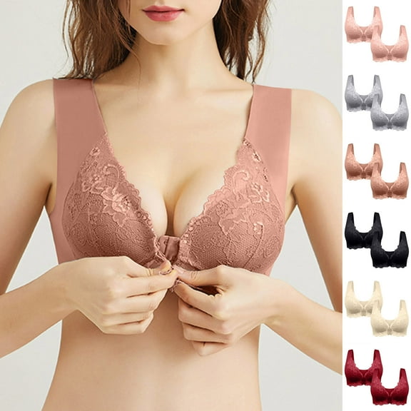 Jacenvly New Push up Bras for Women 2Pc Bra Wire Underwear Onepiece Bra Everyday Underwear Bras Easy Care Wireless Bras for Women Wine