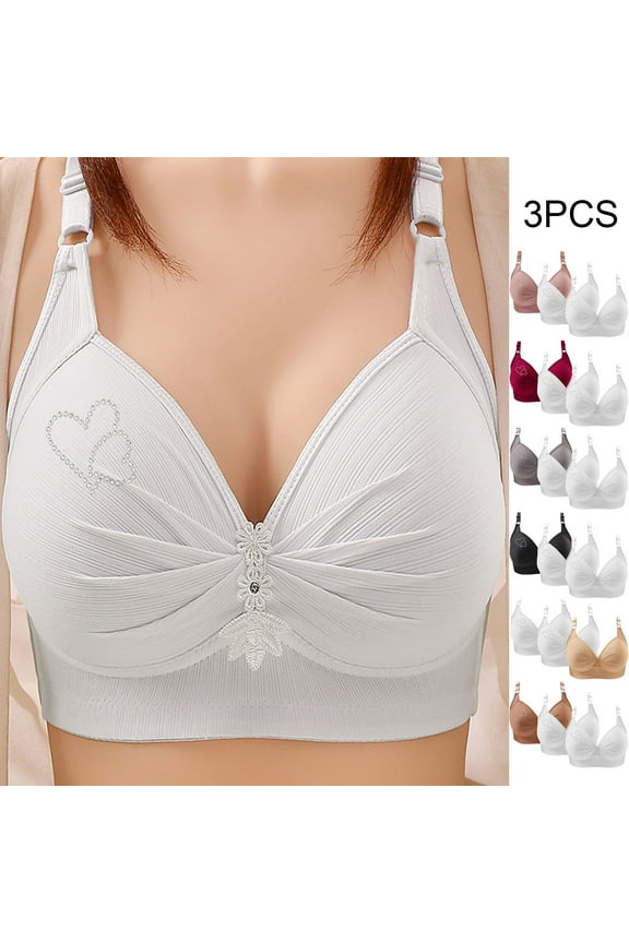 New Push up Bras for Women 3Pcs Printing Gathered Together Large Size Daily Bra Underwear No Rims Skin-Friendly Wireless Bras for Women