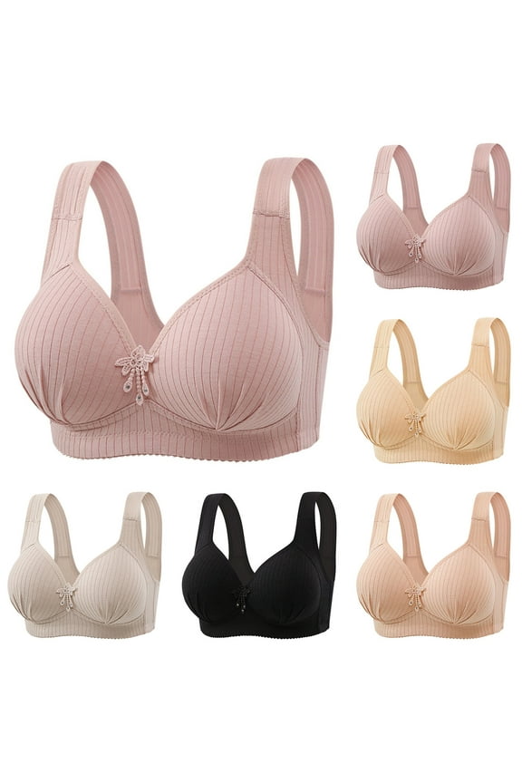 New Push up Bras for Women Embroidered Glossy Comfortable Breathable Bra Underwear No Rims Quick Drying Wireless Bras for Women Pink