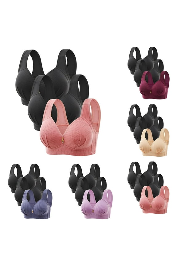 New Push up Bras for Women Embroidered Glossy Comfortable Breathable Bra Underwear No Rims Wireless Bras for Women Hot Pink