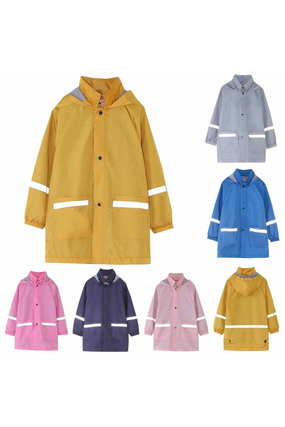 New Rain Jackets for Kids Rainy Season Children'S Raincoat Jacket Cute Print Hooded Mid-Length Jacket with Pockets Waterproof Comfort Fit Rain Suits for Kids Gray 8-9 Years