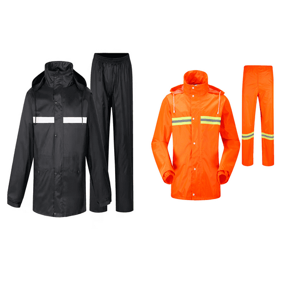 Jacenvly New Rain Jackets for Men Unisex Solid Rainproof Jacket Outdoor Hooded Windproof Loose Pocket Raincoat Set Long Sleeve Hooded Set Waterproof Adult Rainwear Suit Black