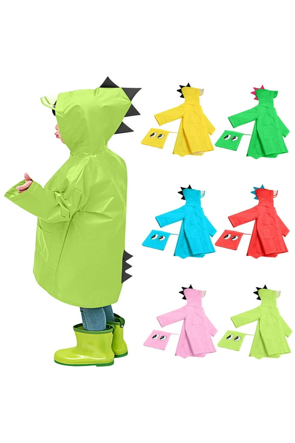 New Rain Ponchos for Kids Toddler Kids Baby Girls Solid Color Rainwear Children Raincoat Waterpoof Rain Hooded Jacket Coat Pocket Uv Protection Kids Outdoor Clothing Green 1 Years