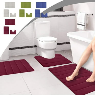 Jacenvly New Rugs for Living Room Memory Foam Bath Mat Set Bathroom Rugs for 3 Pcs Toilet Mats Universal Soft Comfortable Water Absorption Non-Slip Thick Machine Washable Easier to Dry Bathroom Decor