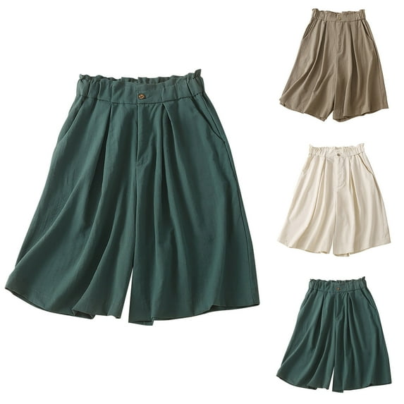Jacenvly New Shorts for Women Solid Color Casual High Waisted Oversized Short Pants Comfort Fit Elasticleisure Sports Shorts Women Pockets Beige