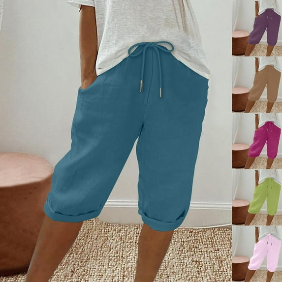 Jacenvly New Shorts for Women Solid Color Shorts Casual Women'S Shorts Capris Lightweight Elastic High Waistfashion Women'S Plus Summer Shorts Blue