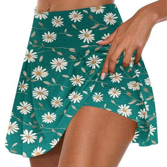 Jacenvly New Skirt Shorts for Women Casual Women's Summer Pleated Tennis Skirts Athletic Stretchy Short Yoga Fake Two Piece Trouser Skirt Shorts Soft Satiny Green