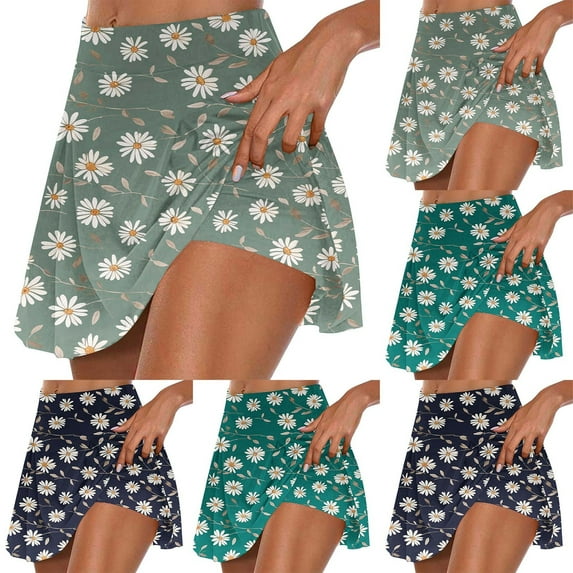 Jacenvly New Skirt with Shorts Women Loose Women's Summer Pleated Tennis Skirts Athletic Stretchy Short Yoga Fake Two Piece Trouser Skirt Shorts Quick Drying Navy