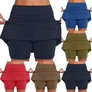 Jacenvly New Skirt Shorts for Women Leisure Women's Color Mid-Waist Skirt Pants Sports Shorts Bottoming Skirt Pants Breathable Army Green
