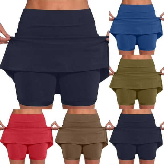 Jacenvly New Skirt Shorts for Women Leisure Women's Color Mid-Waist Skirt Pants Sports Shorts Bottoming Skirt Pants Breathable Army Green