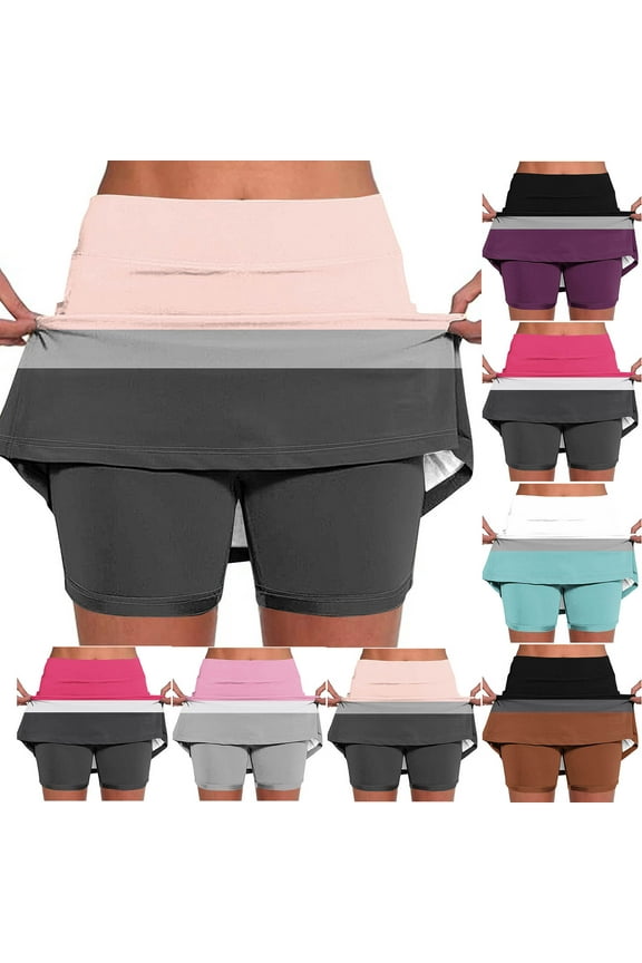 New Skirt with Shorts Plus Size Women'S Basic Versatile Casual Stretchy Flared Pleated Mini Skater Skirt with Shorts Skorts for Woman