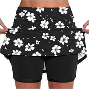 JACENVLY New Skorts Skirts for Women Fashion Print Mini Skorts Elastic Waist Mid Waisted Stretchable Womens Yoga Skirts