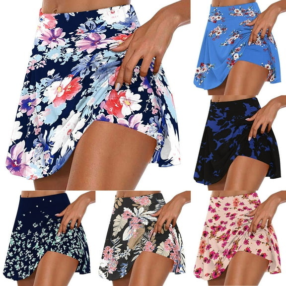 Jacenvly New Skorts Skirts for Women Leisure Print Mini Skorts Elastic Waist High Waisted Soft Comfort Womens Yoga Skirts