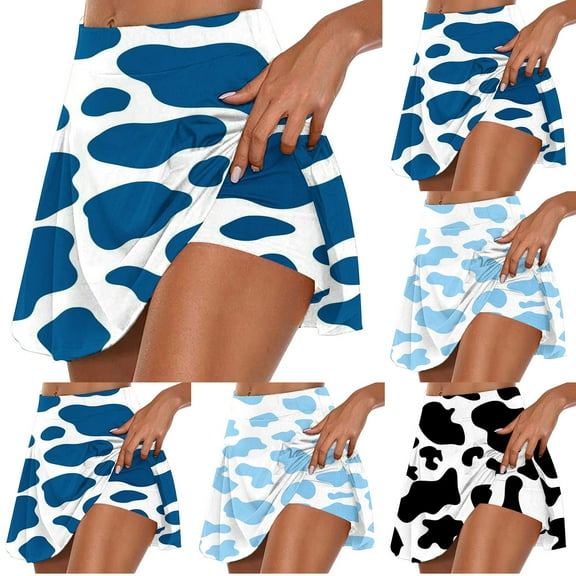 Jacenvly New Skorts for Ladies Fashion Milk Color Block Mini Skorts Elastic Waist Mid Waisted Stretchable Sport Skirts Women