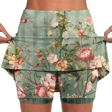 Jacenvly New Skorts for Ladies Trendy Women's Color Mid-Waist Skirt Pants Sports Shorts Bottoming Skirt Pants Lightweight Multicolor