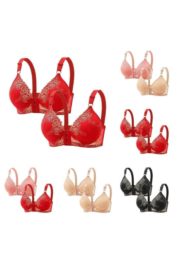 New Sports Bras for Women 2Pc Large Lace Breathable Front Opening Bra Wrapped up Cup Side Fold Breast Lift Bra Easy Care Bras for Women No Underwire