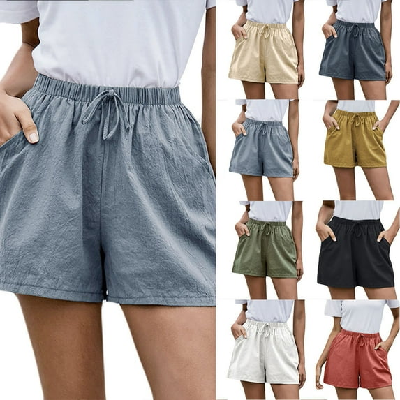 Jacenvly New Sports Shorts Women Loose Wide Leg Pants High Waist Straight Pants Casual Cotton Linen Shorts Quick Drying Elastic Women'S Plus Summer Shorts Yellow