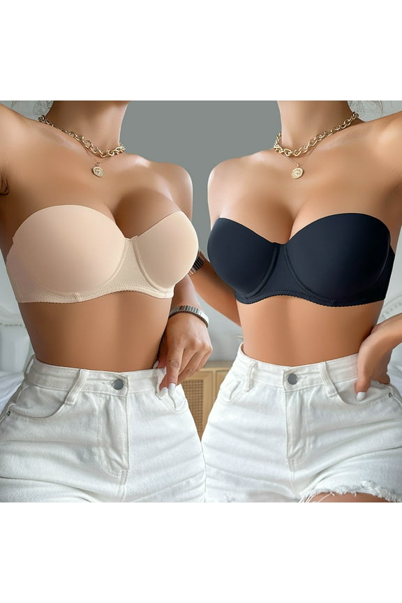 New Strapless Bra for Big Bust Women's Transparent Invisible Bra with Strapless Back and Three Rows of Buckle Underwear Soft Satiny Strapless Bralette