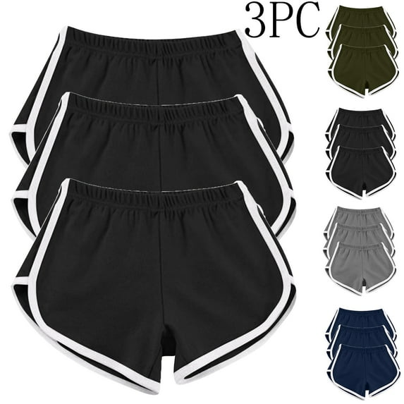 Jacenvly New Summer Shorts for Women 3Pcwomen Casual Summer Sports Shorts Workout Yoga Shorts Active Shorts Soft Satiny Elastic High Waist Shorts for Women Casual Black