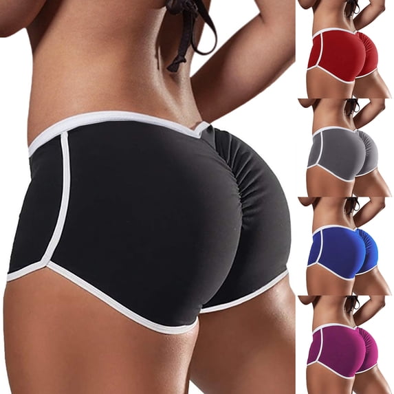 Jacenvly New Summer Shorts for Women Large Sports Low-Waisted Foga Tight Fitting Lifting Buttocks Comfortable Briefs Lightweight Elastic High Waistloose Workout Shorts for Women Wine