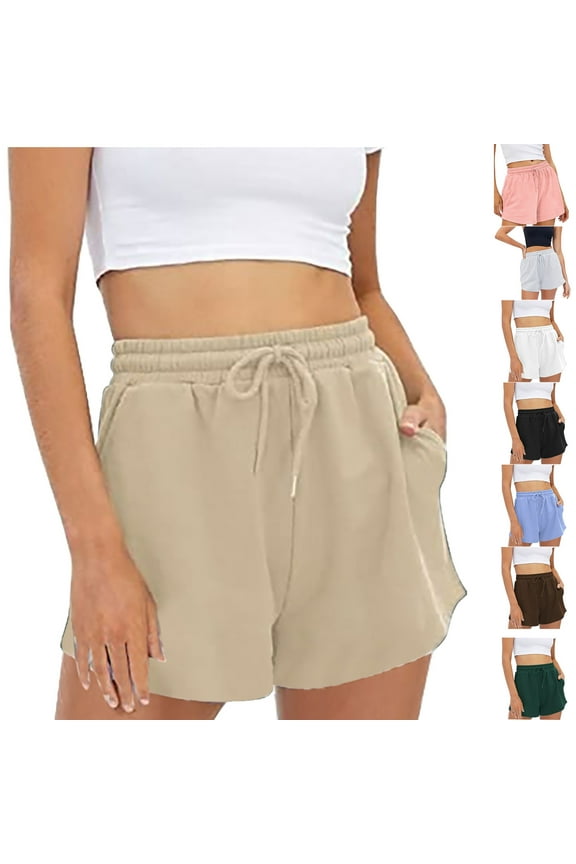 New Summer Shorts for Women Summer Casual Solid Color Drawstring Elastic Quarter Shorts Pants Lightweight High Waistleisure Athletic Shorts Women White