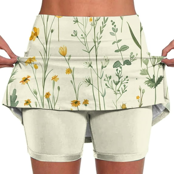 Jacenvly New Summer Skorts for Women Trendy Women's Color Mid-Waist Skirt Pants Sports Shorts Bottoming Skirt Pants Lightweight Multicolor