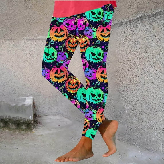 Jacenvly New Sweatpants Women Plus Size Casual Women's Fashion Halloween Pumpkin Print Leggings with Yoga Sport Elastic Pants Quick Drying Elastic Waisted Womens Pants