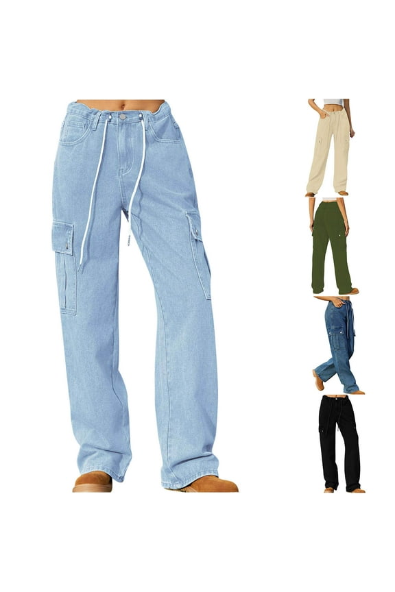 New Trousers for Women Long Pants Fashion Solid Elastic Waisted Cargo Pants for Women Mid Waist Soft Easy Care Elastic Waisted Pocket Tie Front Army Green S