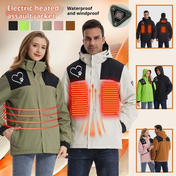 Jacenvly New USB Intelligent Constant Temperature Heated Windproof Plus Size Coat for Men and Women Winter 4 Heated Jacket Coat Black Xl