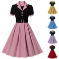 thumbnail image 1 of Jacenvly New Vintage Dresses for Women Retro Court Style Mid Length Dress Women Evening Dresses Blue S, 1 of 7