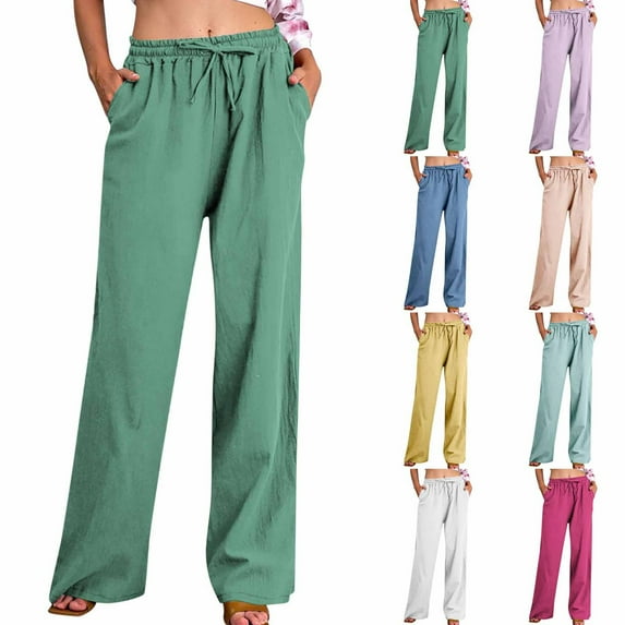 Jacenvly New Womens Sweatpants with Pockets Solid Loose Full Length Pants Skin-Friendly Mid Waisted Elastic Waist Drawstring Pocket Yoga Pants for Women Wide Leg Trousers Mint Green Xxl
