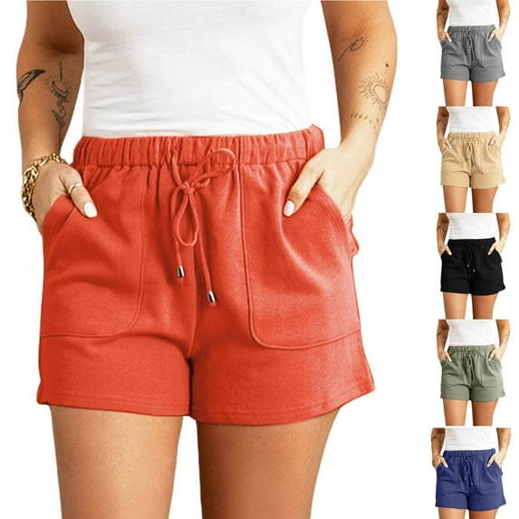 Jacenvly New Workout Clothes for Women Fashion Solid Color Plus Size Rope Tie Shorts Yoga Sport Shorts Breathable Elastic High Waistcasual Women'S Plus Summer Shorts Khaki