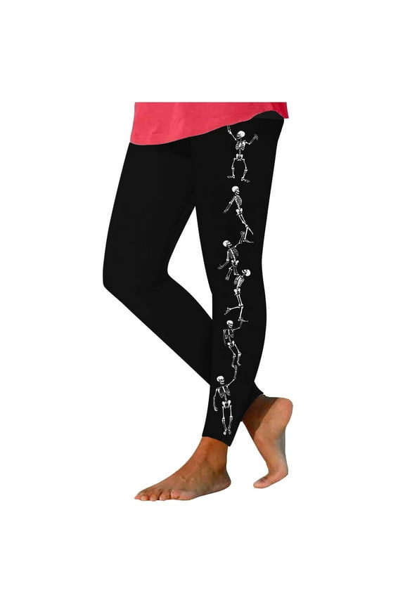 New Yoga Pants Women Trendy Women's Fashion Halloween Skeleton Print Leggings with Yoga Sport Elastic Pants Butt Lifting High Waisted Young Adult Pants