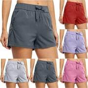 Jacenvly New Yoga Shorts for Women Fashion Women Yoga Casual Bandage Pocket Shorts Pants Quick Drying Elastic High Waisttrendy Swim Shorts for Women Gray