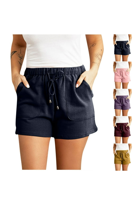 New Yoga Shorts for Women Fashion Solid Color Plus Size Rope Tie Shorts Yoga Sport Shorts Comfort Fit Elastic High Waistleisure Womens Yoga Shorts Purple