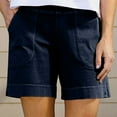 thumbnail image 1 of Jacenvly New Yoga Shorts for Women Summer Solid Cotton Women'S Pocket Casual Shorts Breathable Elastic High Waistloose Women'S Plus Summer Shorts Navy, 1 of 7