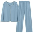 thumbnail image 1 of Jacenvly Nightgowns for Women Casual Fashion Christmas Pajamas for Women Solid Color Long Sleeved Shirt with Chest Pad Pants Home Clothing Pajamas Set Blue, 1 of 3