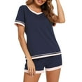 thumbnail image 1 of Jacenvly Nightgowns for Women Skin-Friendly Womens Pajamas Set Summer Short Sleeve Shorts Suit Home Clothes Two-Piece Set Navy, 1 of 5