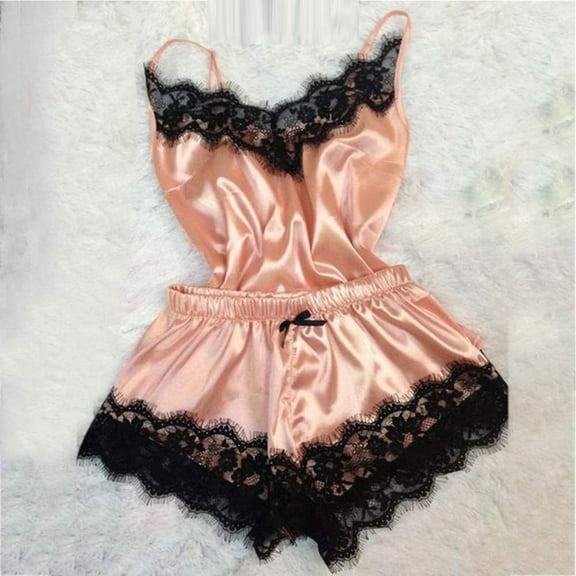 Jacenvly Nightgowns for Women Skin-Friendly Christmas Pajamas for Women Tops Shorts Lace Bowknot Nightdress Camisole Pajamas Underwear Set Orange