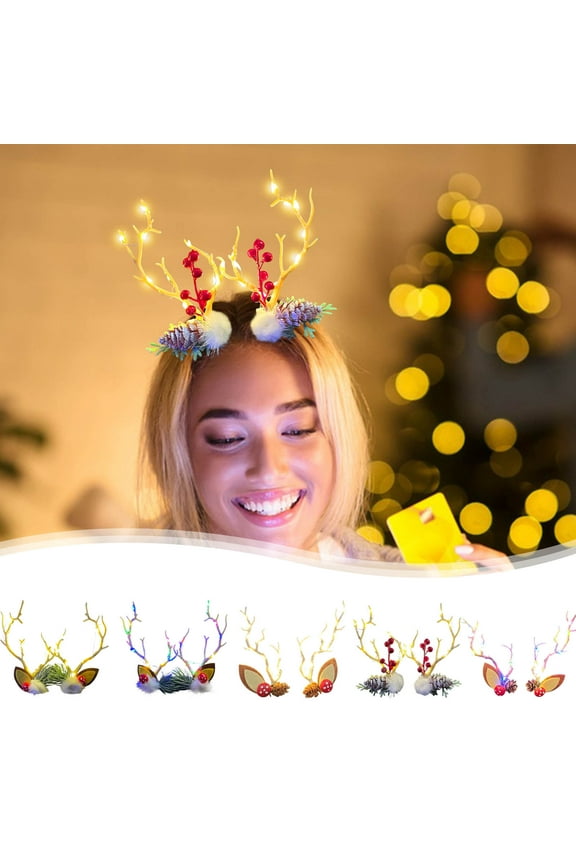 Nightmare Before Christmas Decor Glowing Bands Christmas Headdress Antler Hair Clips Hair Bands Mori Fairys Headband Hair Accessories Female Event Decoration Props Room Decor