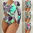 thumbnail image 1 of Jacenvly One Piece Swimsuits for Women 2024 Fashion Long Sleeve Diving Suit Floral Round Neck Surfing Swimwear Satiny Women'S Conservative Swimsuit Printed Hot Pink, 1 of 6