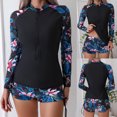 thumbnail image 1 of Jacenvly One Piece Swimsuits for Women New Style Long Sleeve Diving Suit Contrast Color Zip Front Surfing Swimwear Comfortable Women'S New Fashion Split Casual Bikini Black, 1 of 9