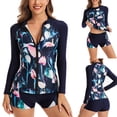 thumbnail image 1 of Jacenvly One Piece Swimsuits for Women Clearance Trendy Long Sleeve Diving Suit Contrast Color Zip Front Surfing Swimwear Quick Drying Women'S Separate Surf Suit Cardigan Blue, 1 of 10