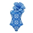 thumbnail image 1 of Jacenvly One Piece Swimsuits for Women Plus Size Clearance Casual Sleeveless Floral Strapless Surfing Swimwear Soft Woman Three-Dimensional Flower Shoulder Decoration Blue, 1 of 7