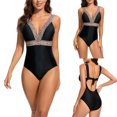 thumbnail image 1 of Jacenvly One Piece Swimsuits for Women Trendy Sleeveless Solid V-Neck Surfing Swimwear Comfortable Ladies Fashion Leopard Print Frenulum Women Bikini Piece Swimsuit Black, 1 of 9