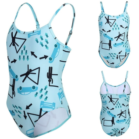 Jacenvly One Piece Swimsuits for Girls Clearance Skin-Friendly Girls Summer Fashion Cute Print Bikini Sling Piece Swimsuit 140 Light Blue