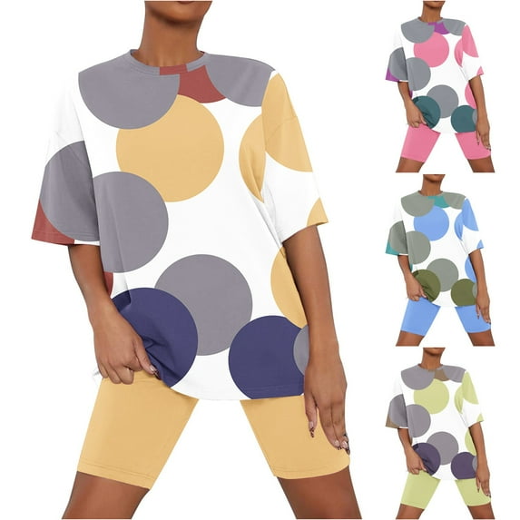 Jacenvly Pajamas Suits Adult Women's Solid Short Sleeve Lettuce Trim Top Shorts 2 Piece Outfits Pajama Set Pajamas & Loungewear Pink